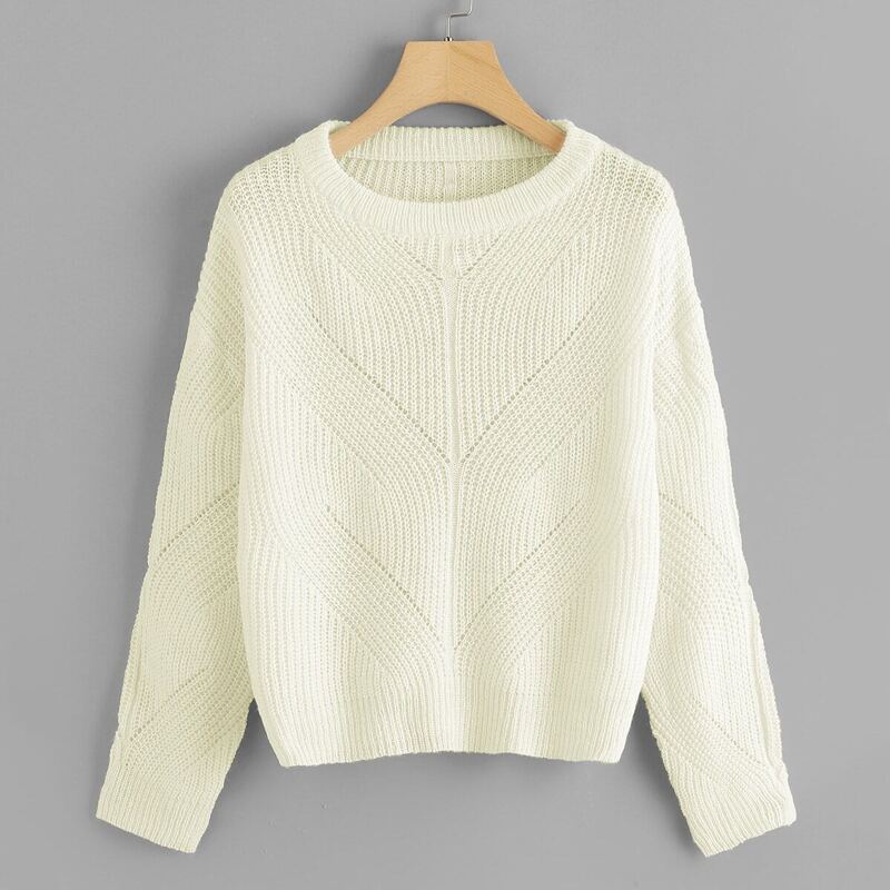 

Drop Shoulder Loose Knit Sweater, Beige