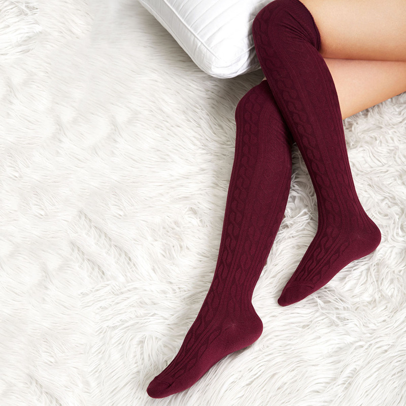 

Plain Over The Knee Socks, Burgundy