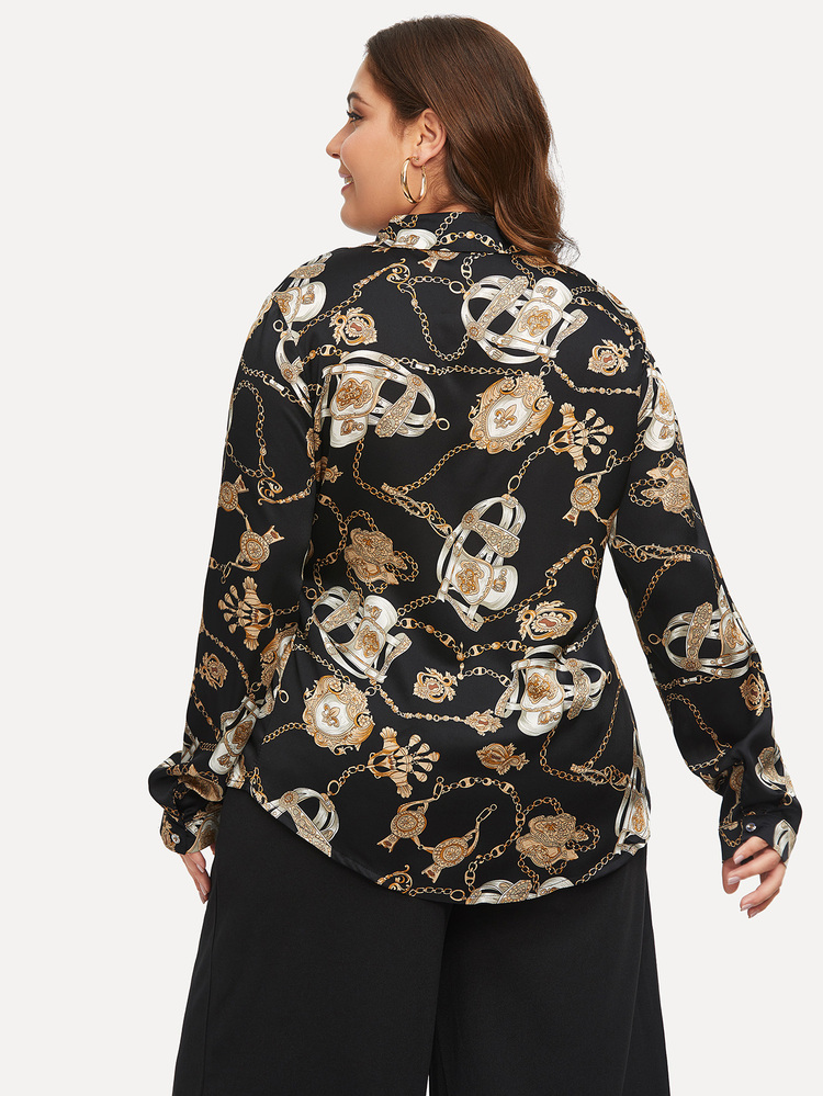 Plus Chain Pattern V Neckline Shirt - Multicolor - View 2