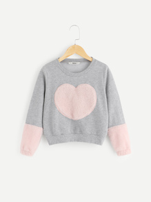 Girls Contrast Faux Fur Pullover