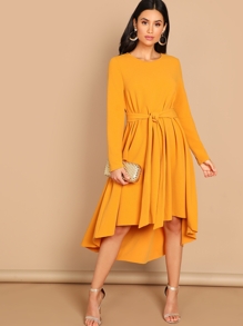 Tie Waist Dip Hem Dress