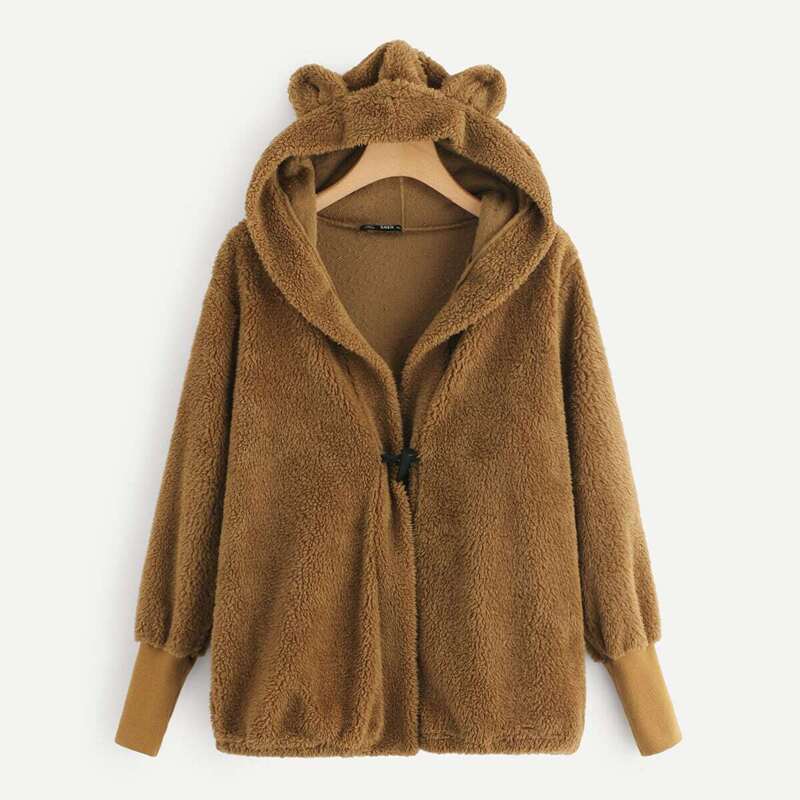 

Teddy Hooded Jacket With Ears, Camel