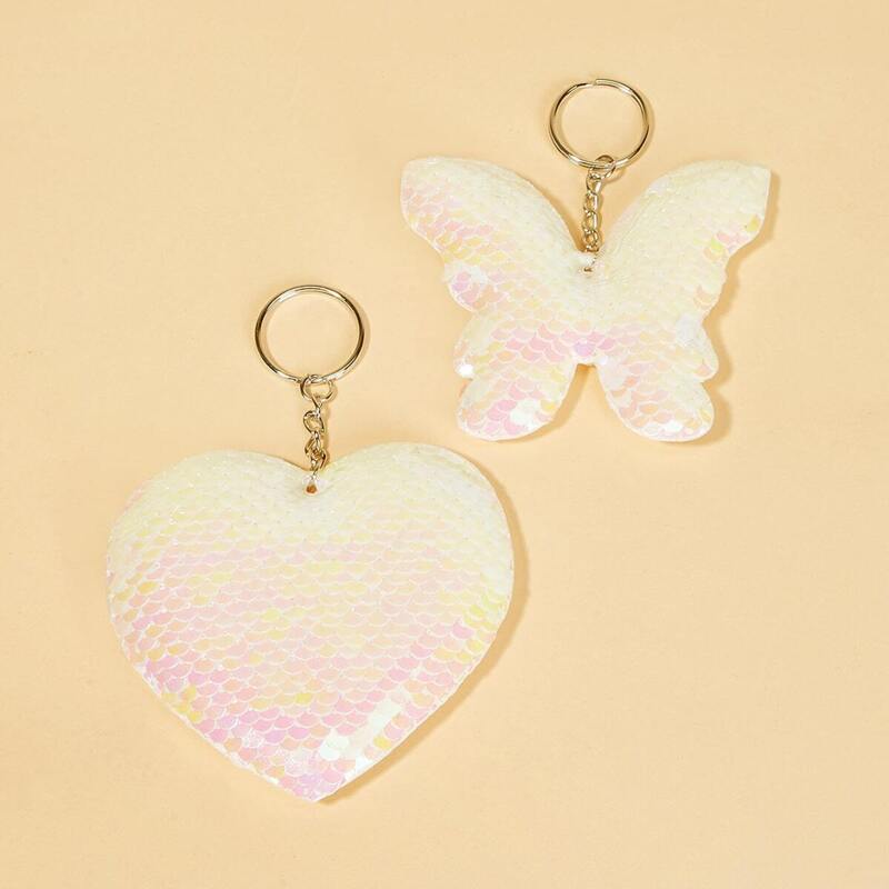 

Heart & Butterfly Shaped Sequin Keychain 2pcs, Multicolor
