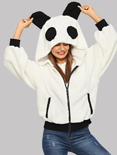 Two Tone Zip Up Panda Teddy Jacket pictures