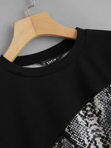 SHEIN 撞色蛇紋印花套頭衫 - 彩色 - 查看 4