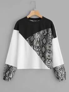 SHEIN 撞色蛇紋印花套頭衫 - 彩色 - 查看 1