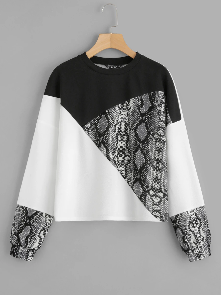 SHEIN 撞色蛇紋印花套頭衫 - 彩色 - 查看 1