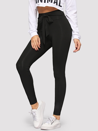 Tie Waist Solid Leggings