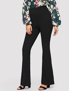 SHEIN Privé Elastic Waist Flare Hem Trousers - Black - View 3