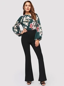 SHEIN Privé Elastic Waist Flare Hem Trousers - Black - View 4