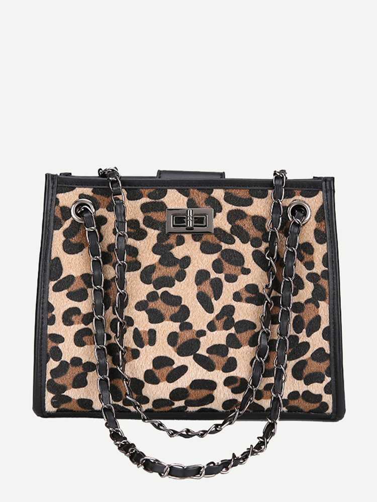 Leopard Print Chain Shoulder Bag