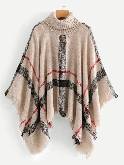 Fringe Hem Striped Poncho Sweater