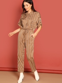 Button Up Drawstring Waist Jumpsuit