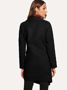 Self Tie Waist Tweed Coat - Black - View 2