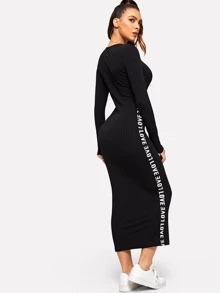 SHEIN Essnce Đầm Rib-Knit Lá thư màu đen Casual - màu đen - Xem 2