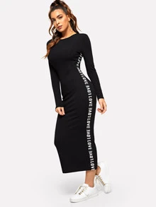 SHEIN Essnce Đầm Rib-Knit Lá thư màu đen Casual - màu đen - Xem 3