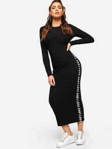 SHEIN Essnce Đầm Rib-Knit Lá thư màu đen Casual - màu đen - Xem 4