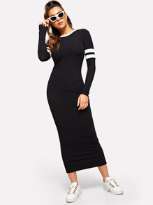 Ribbed Knit Striped Dress