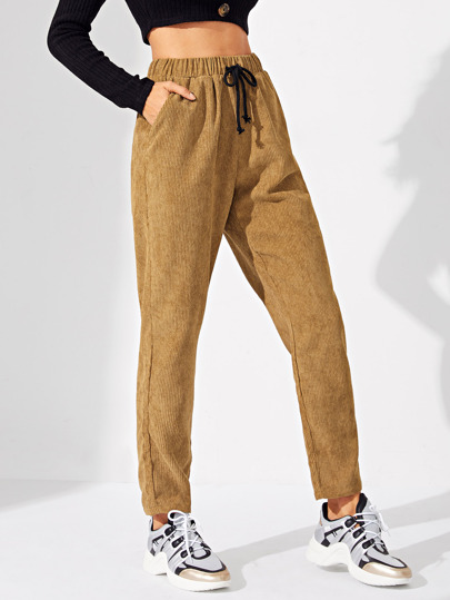 Drawstring Waist Pocket Plaid Pants pictures