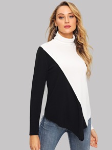 Two-tone Asymmetrical Hem Pullover