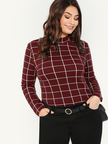 Plus Mock-Neck Grid T-shirt