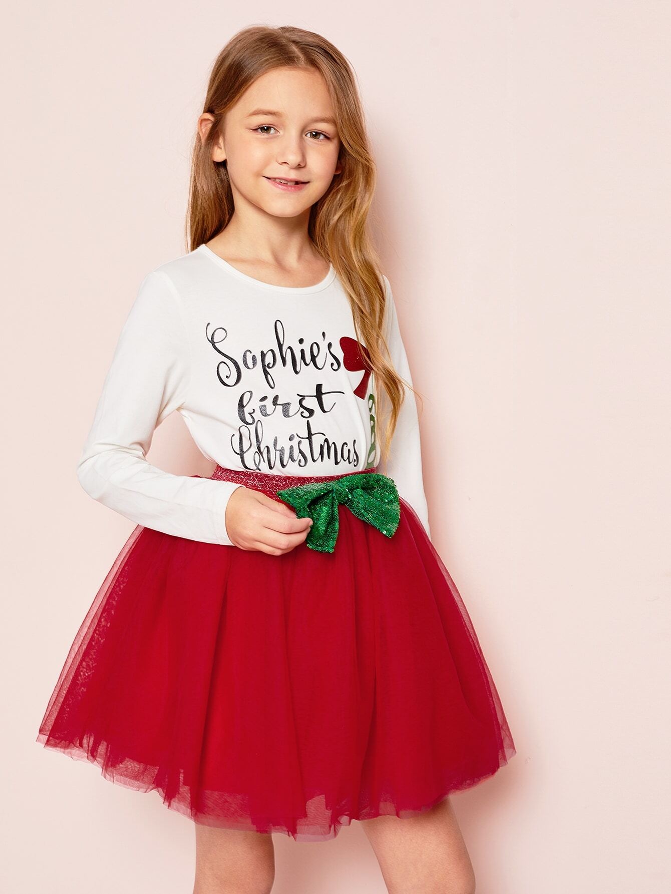 SHEIN Conjunto de niñas top con estampado de Navidad con falda | Mode de  Mujer | SHEIN España
