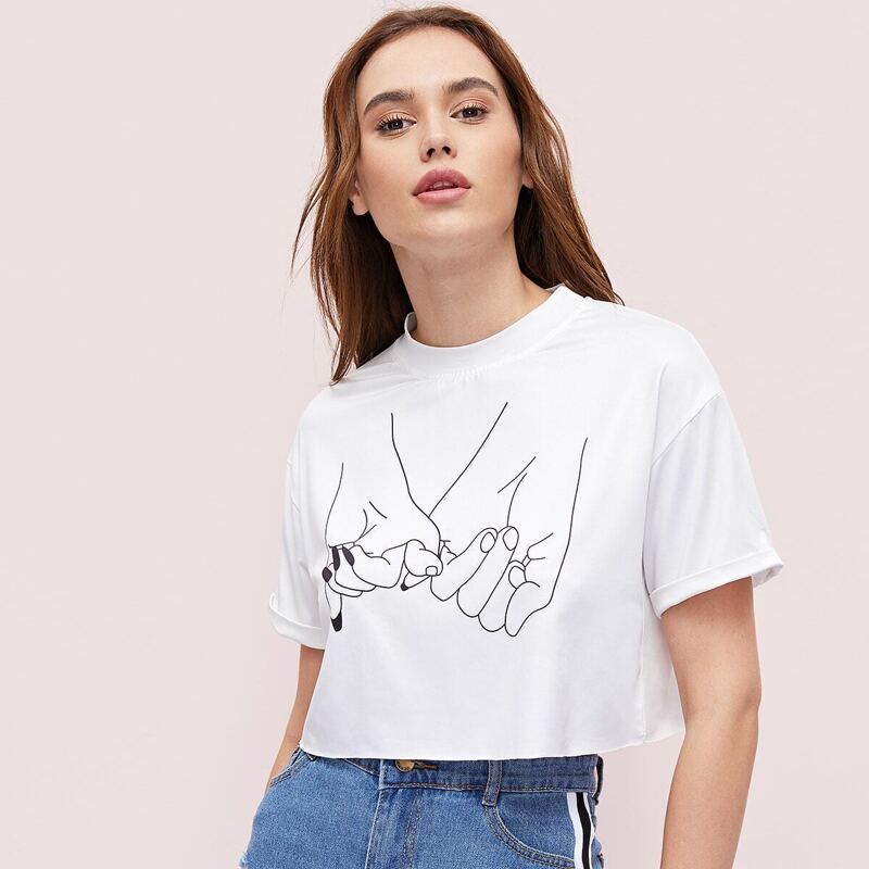 

Figure Print Crop Tee, White