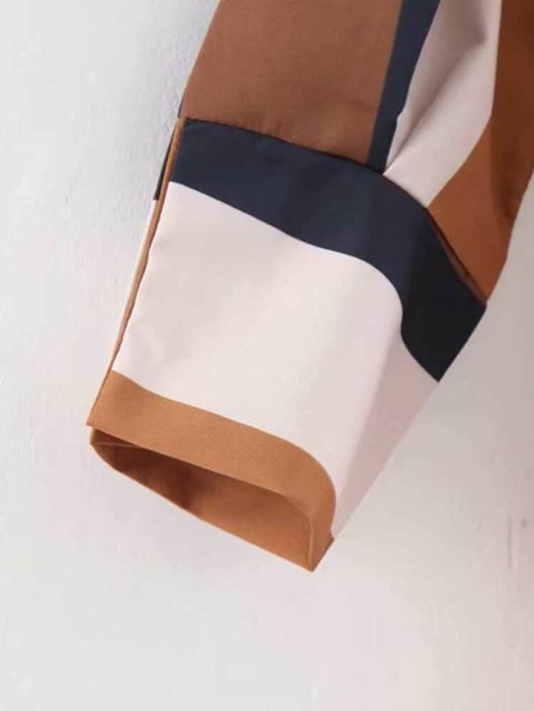 Tie Neck Striped Dip Hem Blouse - Multicolor - View 4