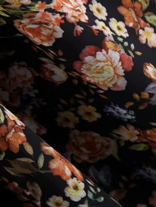 Floral Spliced Covered Button Ruffle Hem Dress - Multicolor - View 3