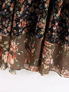 Floral Spliced Covered Button Ruffle Hem Dress - Multicolor - View 7