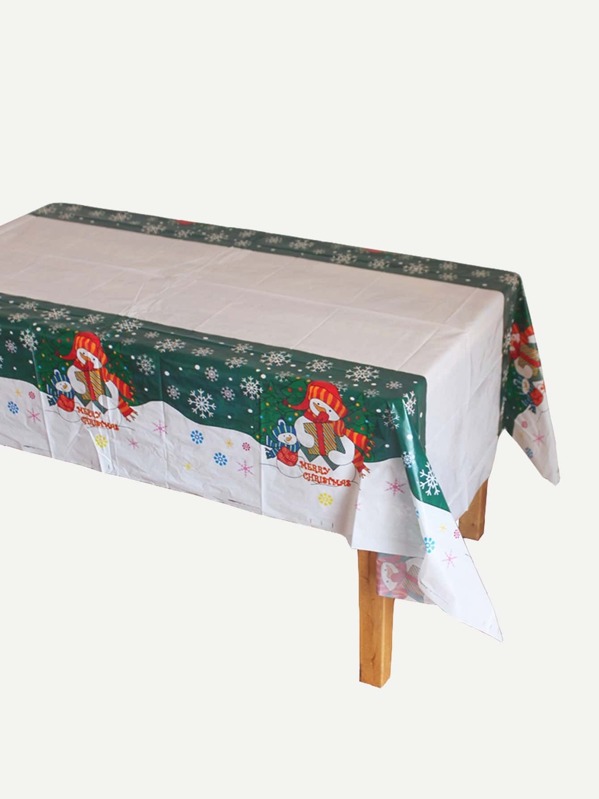 Christmas Snowman Print Disposable Tablecloth Shein