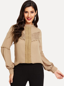 Lace Applique Frill Sleeve Blouse