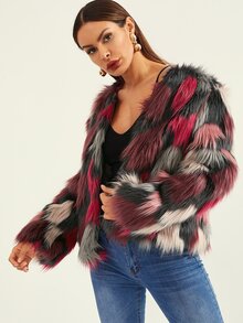 Color Block Faux Fur Coat