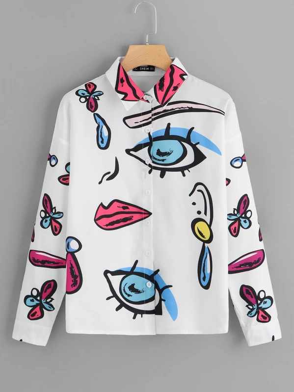 Blusa con estampado de figura | Mode de Mujer | SHEIN España Blusa con estampado de cadena | Mode de Mujer | SHEIN España