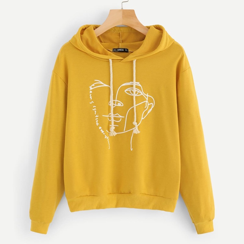 

Figure Print Hoodie, Yellow