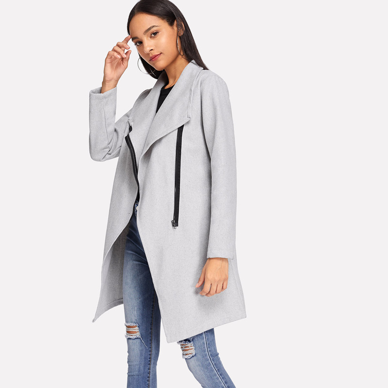 

Solid Zip Decorated Coat, Grey