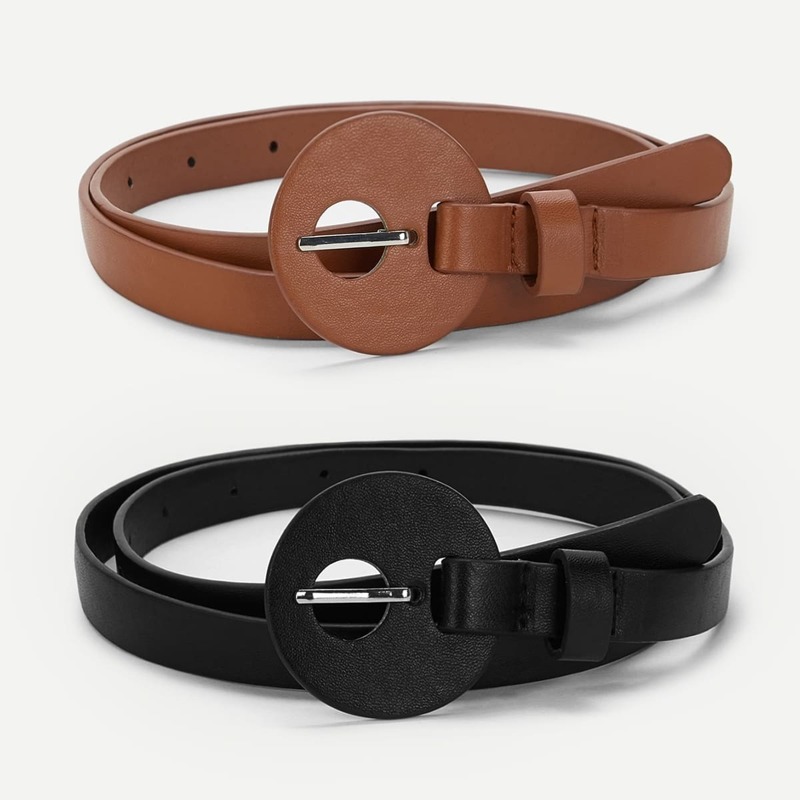 

Round Buckle Skinny Belt 2pack, Multicolor
