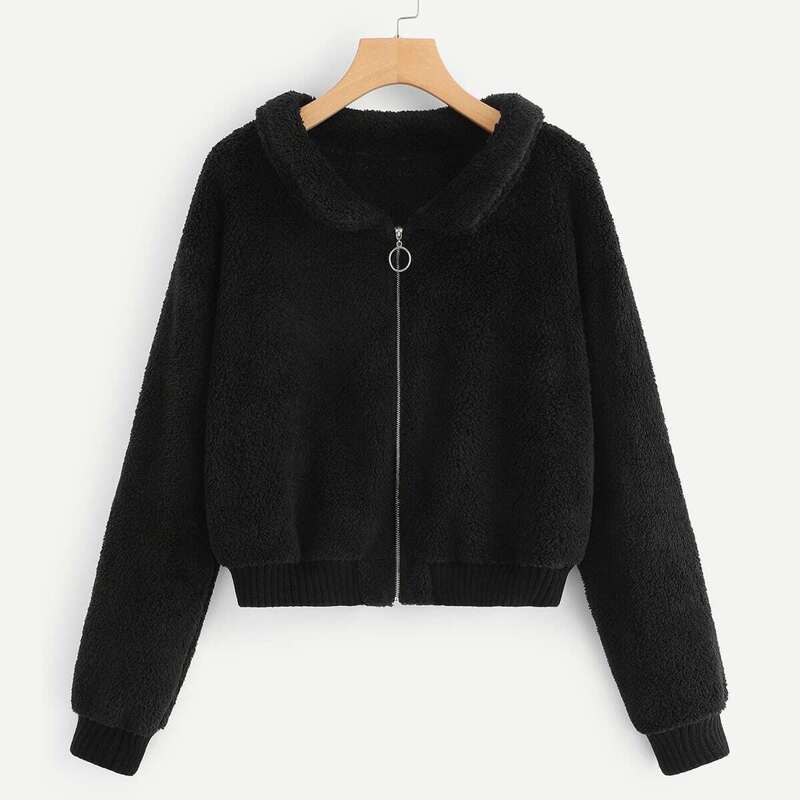 

Zip Up Teddy Jacket, Black