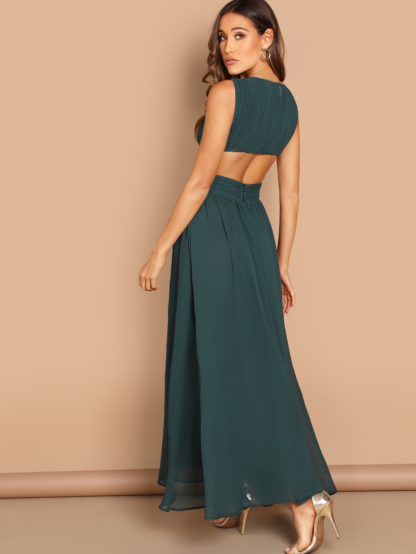 open back ruched top flowy dress