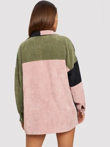 SHEIN Cut and Sew Pocket Front Corduroy Jacket - Multicolor - View 2