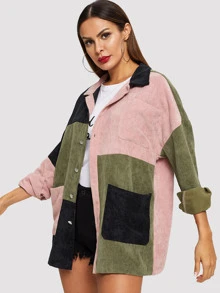 SHEIN Cut and Sew Pocket Front Corduroy Jacket - Multicolor - View 4