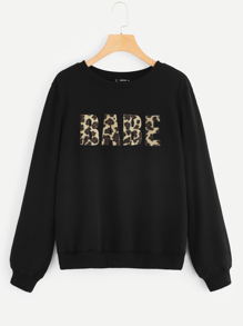 Leopard Letter Print Pullover