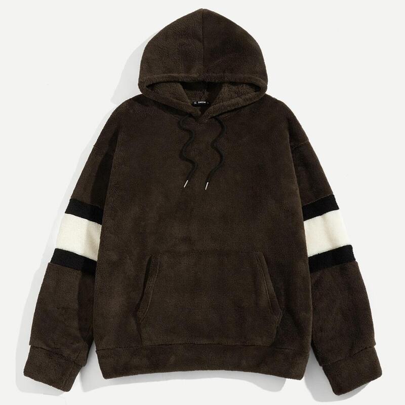 

Guys Pocket Front Panel Fleece Drawstring Hoodie, Brown