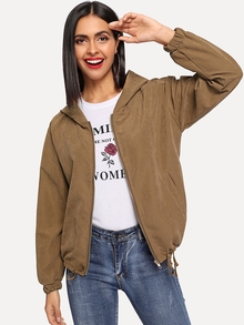 Drawstring Hem Solid Hoodie Jacket