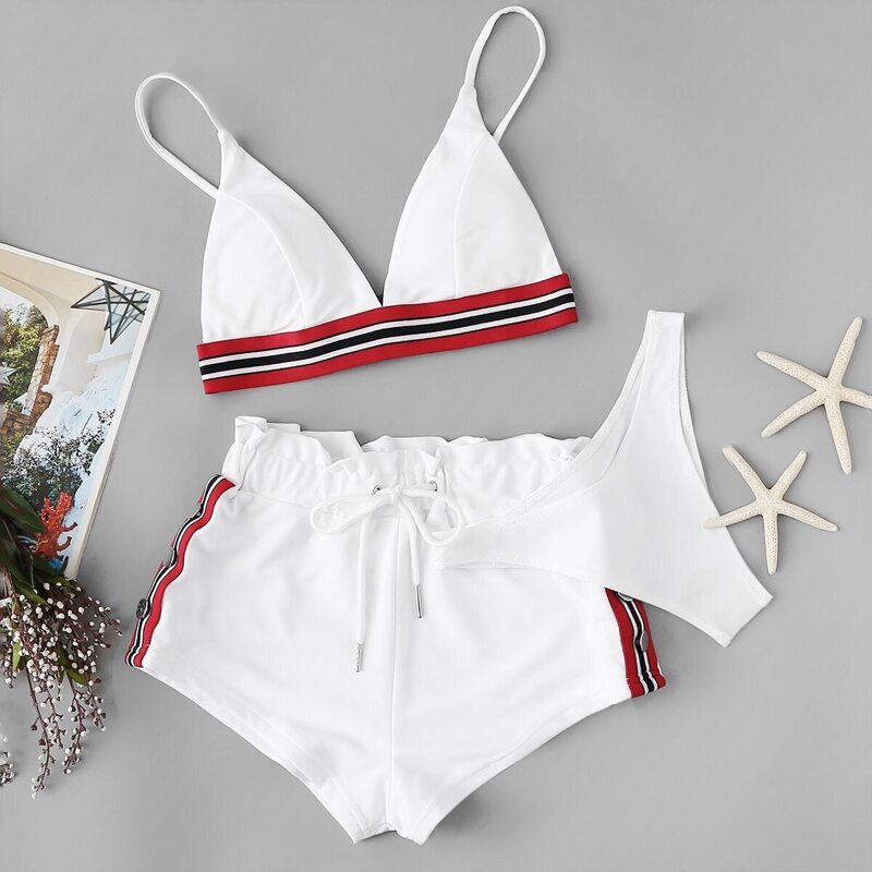 

Striped Tape Top & Shorts & Cheeky Bottom, White