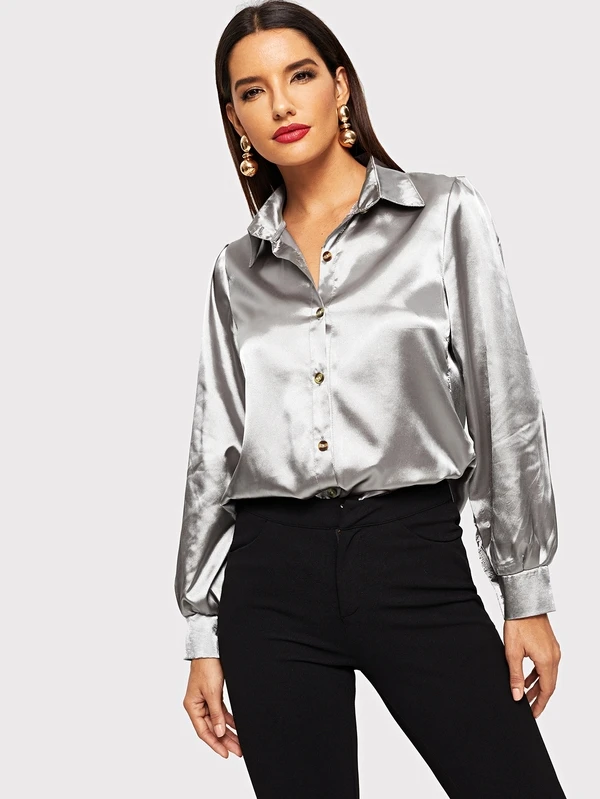 metallic satin blouse
