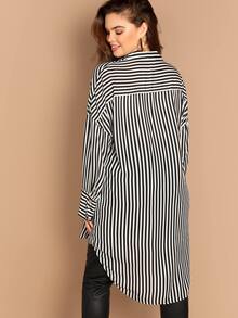 SHEIN Plus Drop Shoulder High Low Striped Shirt - Black and White - View 2