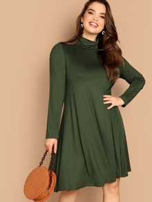 Plus High Neck Solid Swing Dress