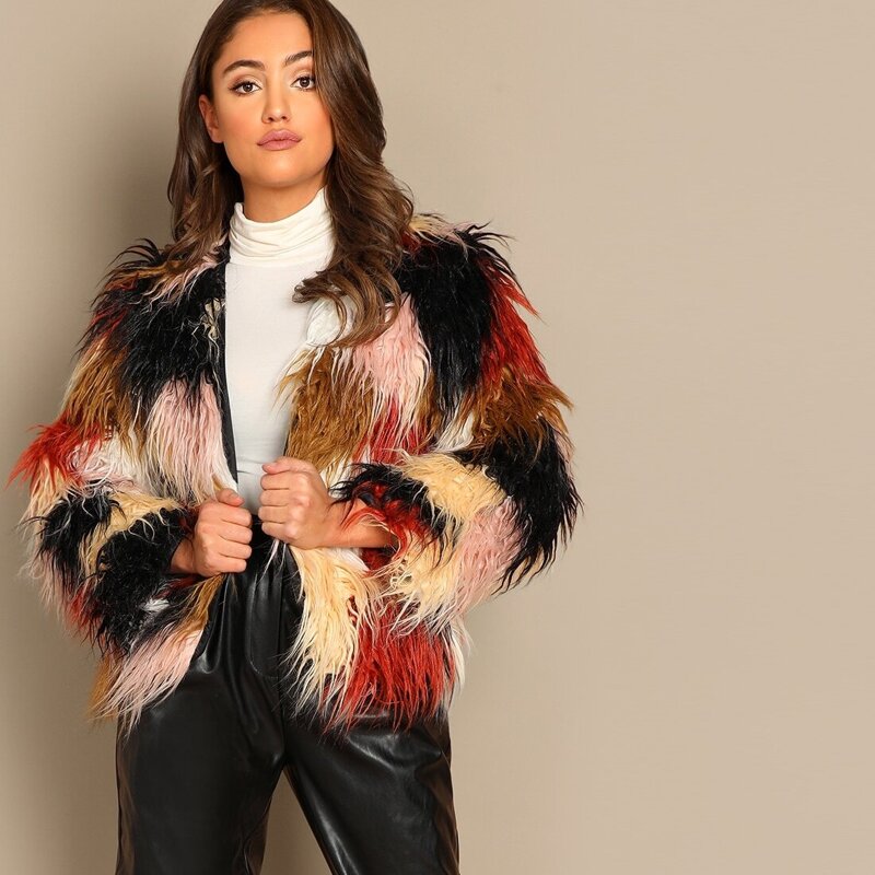 

Colorful Faux Fur Coat, Multicolor