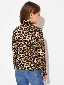 SHEIN Tween Girl Mock-Neck Leopard Tee - Multicolor - View 2